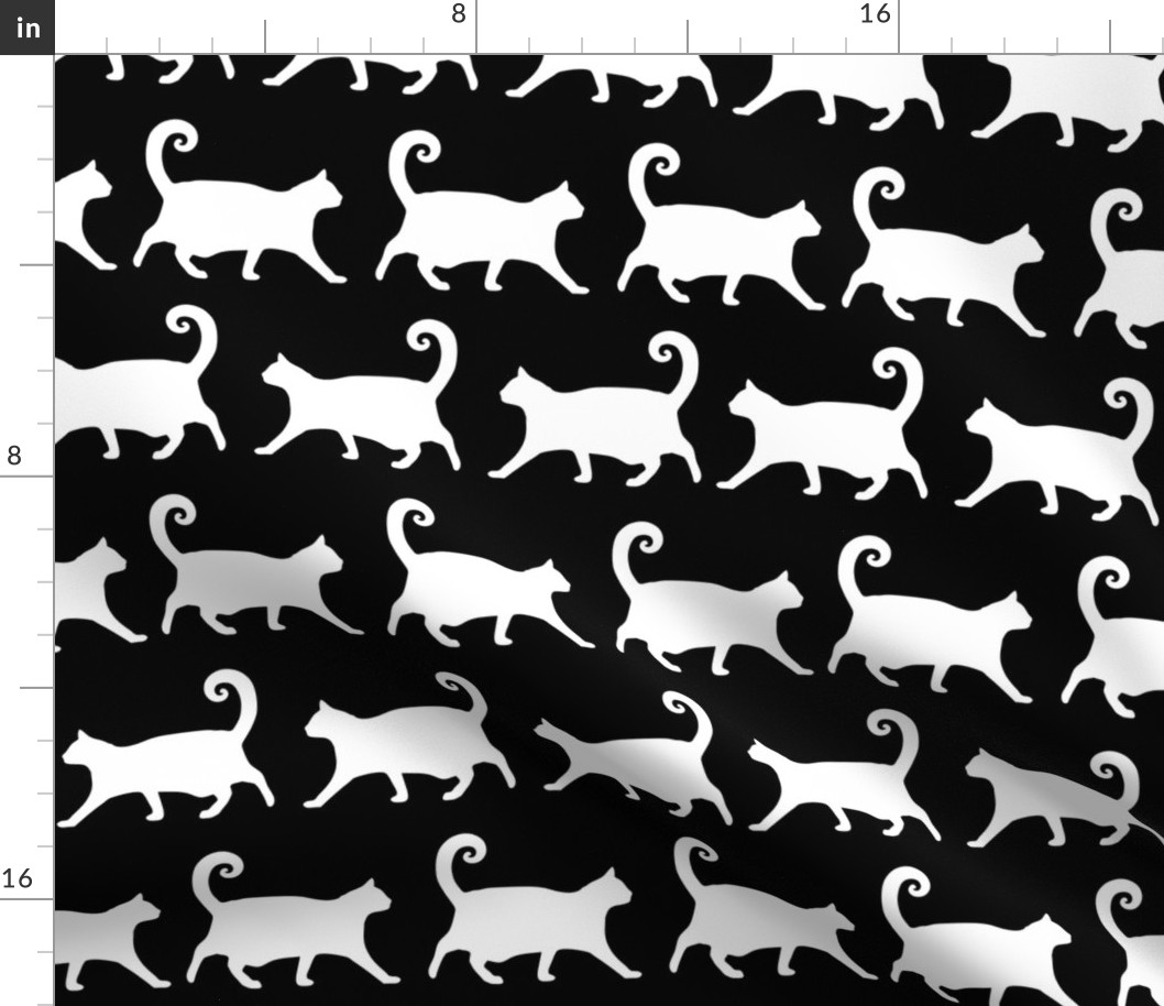 Plump Cats Walking - White on Black  (L)