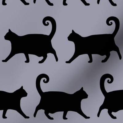 Plump Cats Walking - Black on Grey  (L)