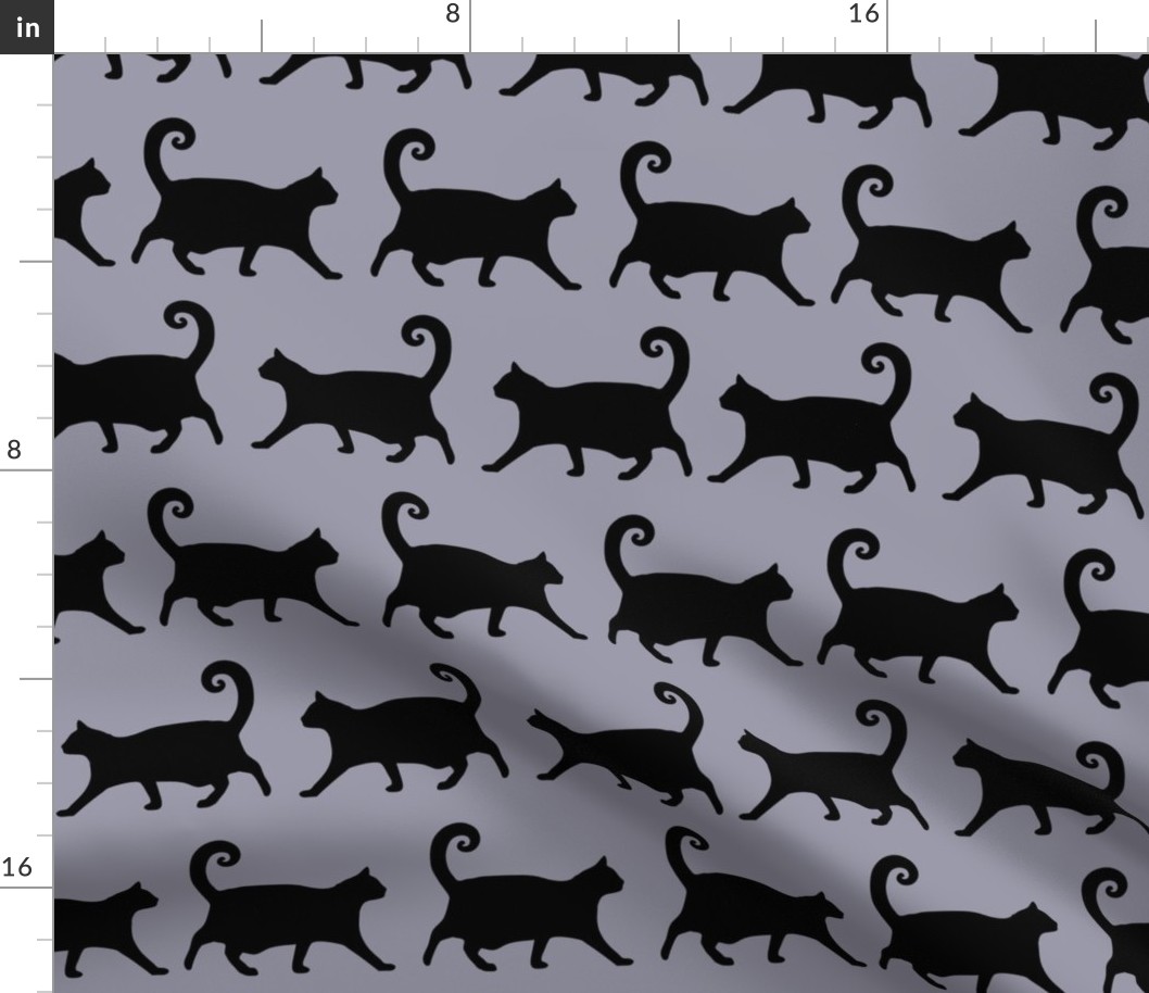Plump Cats Walking - Black on Grey  (L)
