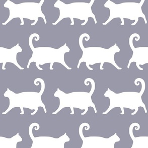 Plump Cats Walking - White on Grey  (L)