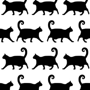 Plump Cats Walking - Black on White (L)