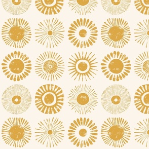 boho sun - set of nine different suns - mustard yellow on light yellow - boho summer wallpaper