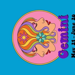 Gemini Tea Towel zodiac horoscope astrology star sign psychedelic retro style sixties seventies