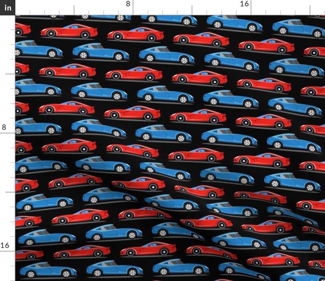 Smaller Red and Blue Racecars on Black