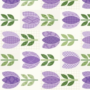 Purple and Lavender Tulips Patchwork  Background Cheater Quilt Horizontal  Print