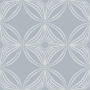 Floral Medallions - Lakeside Blue, Serendipity White - Hand Drawn Circular Tile