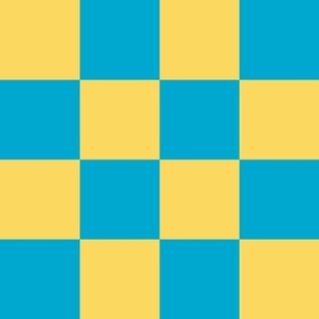 Checkerboard // large print // Mod 80s Retro Contrasting Geometric Checks - Bubblegum Blue on Lemon Yellow