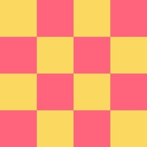 Checkerboard // large print // Mod 80s Retro Contrasting Geometric Checks - Coral Pink on Lemon Yellow