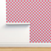Checkerboard // large print // Mod 80s Retro Contrasting Geometric Checks - Coral Pink on Light Blue