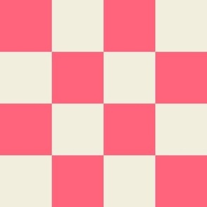 Checkerboard // large print // Mod 80s Retro Contrasting Geometric Checks - Coral Pink on Creamy White