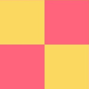 Checkerboard // x-large print // Mod 80s Retro Contrasting Geometric Checks - Coral Pink on Lemon Yellow
