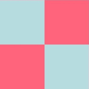 Checkerboard // x-large print // Mod 80s Retro Contrasting Geometric Checks - Coral Pink on Light Blue