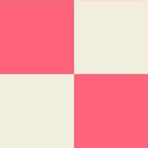 Checkerboard // x-large print // Mod 80s Retro Contrasting Geometric Checks - Coral Pink on Creamy White