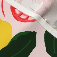Lemon Shrimp | Bright Summer Lemon and Shrimp Hand-Drawn Pattern in Vibrant Colors