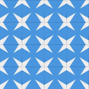 Midcentury Modern Retro Starburst Faux Tile in Bright Powder Blue and White