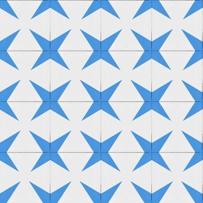 Midcentury Modern Retro Starburst Faux Tile in White and Bright Powder Blue
