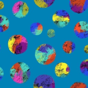 Multicolor Crayon Polka Dots on Blue