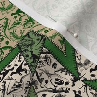 Dinosaur Cheater Quilt, Mariner’s Compass Star Pattern with Faux Stitching GREEN