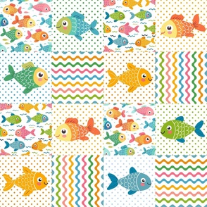 Bigger Colorful Swimmy Fish Patchwork 6 Inch Squares