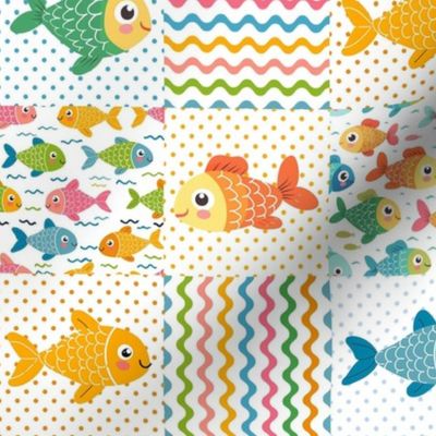 Smaller Colorful Swimmy Fish Patchwork 3 Inch Squares