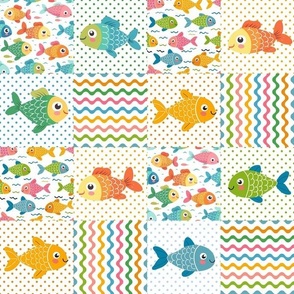 Smaller Colorful Swimmy Fish Patchwork 3 Inch Squares