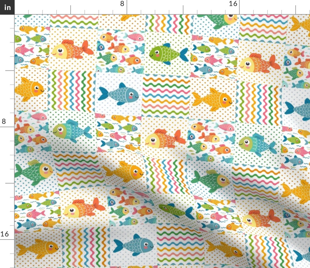 Smaller Colorful Swimmy Fish Patchwork 3 Inch Squares