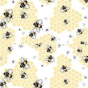 Large Bees and Honeycomb on White