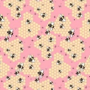 Small Bees and Honeycomb on Pink