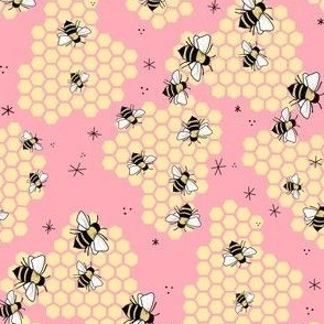 Large Bees and Honeycomb on Pink