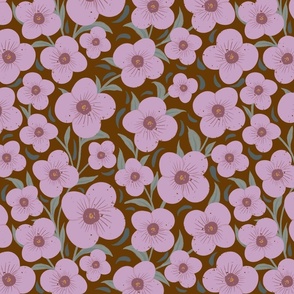Moody Pink Flowers on a Brown Background