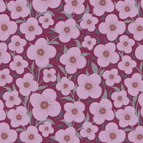 Moody Pink Flowers on a Rosewood Background