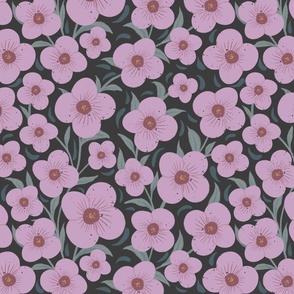 Moody Pink Flowers on a Dark Gray Background