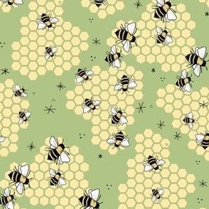 Large Bees and Honeycomb, Sage Green