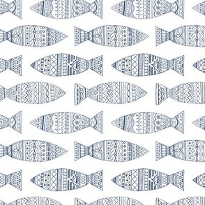 Portuguese doodle sardines - blue on white