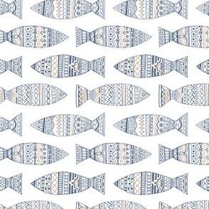 Portuguese doodle sardines - orange and blue  on white