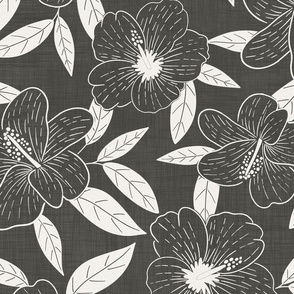 Hibiscus Wallpaper black and white with linen texture