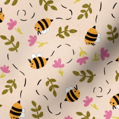 Bee Pattern - Bright Pink Flowers