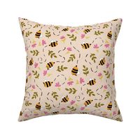 Bee Pattern - Bright Pink Flowers