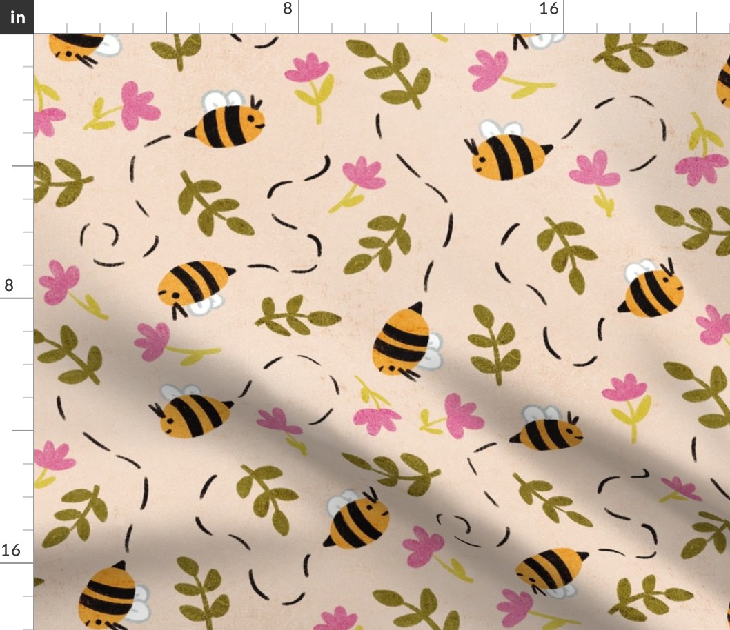 Bee Pattern - Bright Pink Flowers