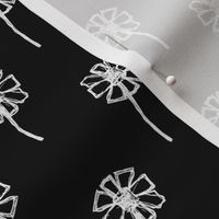 (S) Minimal Boho Daisy Flower Doodle White on Black
