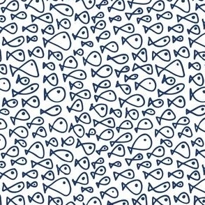 Hand drawn doodle fish - blue on white