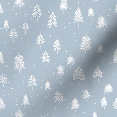 (S) Winter Evergreen Trees in Snow | Silver Blue Gray and White | Small Scale