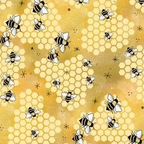 Large Honeybees and Honeycomb, Golden Yellow