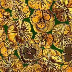Vintage Metallic Pansy Pattern in Gold and  Green