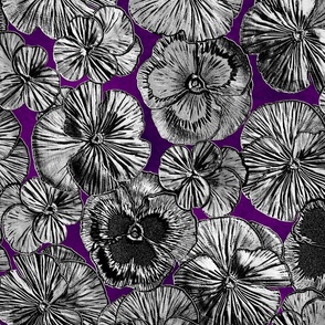 Vintage Metallic Pansy Pattern in Silver and Purple