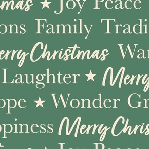 Large / Merry Christmas Greetings and Holiday Words Typography Green