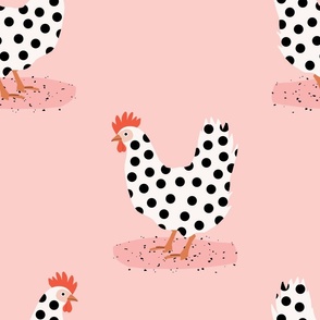Dot Dot Chicken (✦Updated) XL | Playful Chickens on Pink Background