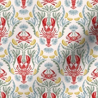 M - Crab and Lobster Watercolor Damask - Light Cream Sand