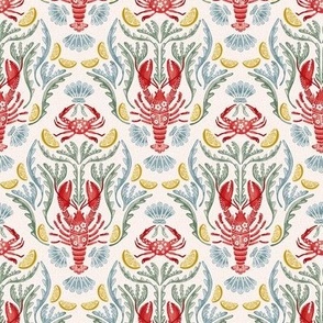 M - Crab and Lobster Watercolor Damask - Light Cream Sand
