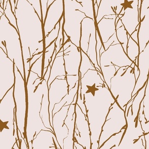 (XL) Organic Trailing Winter Branches and Stars - Light Blush Pink and Copper Brown Extra Large